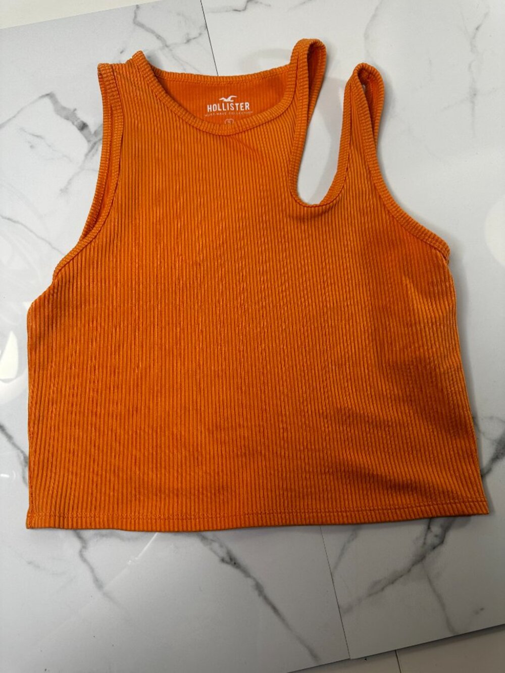 Hollister Orange Ribbed Asymmetric Cutout Crop Top - Size S